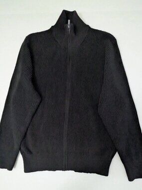 UNIQLO Men's Black Ribbed Knit Full Zip Cardigan Collar Sweater Size L NWOT